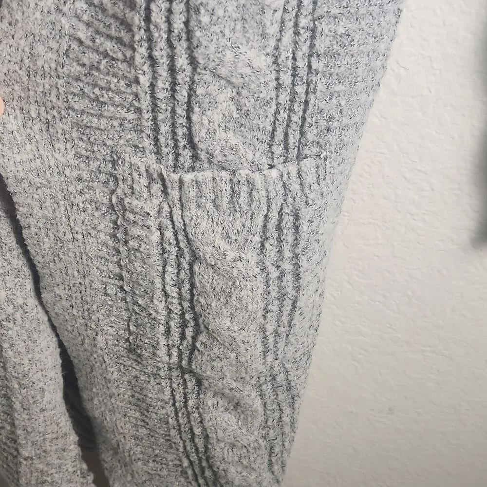 Ashley Womens M Gray Cable-Knit Open Front Cardigan Sweater Long Sleeve Pockets - Picture 3 of 7